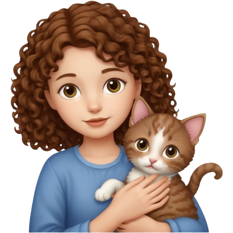 Девушка с кудряшками держит котика  emoji