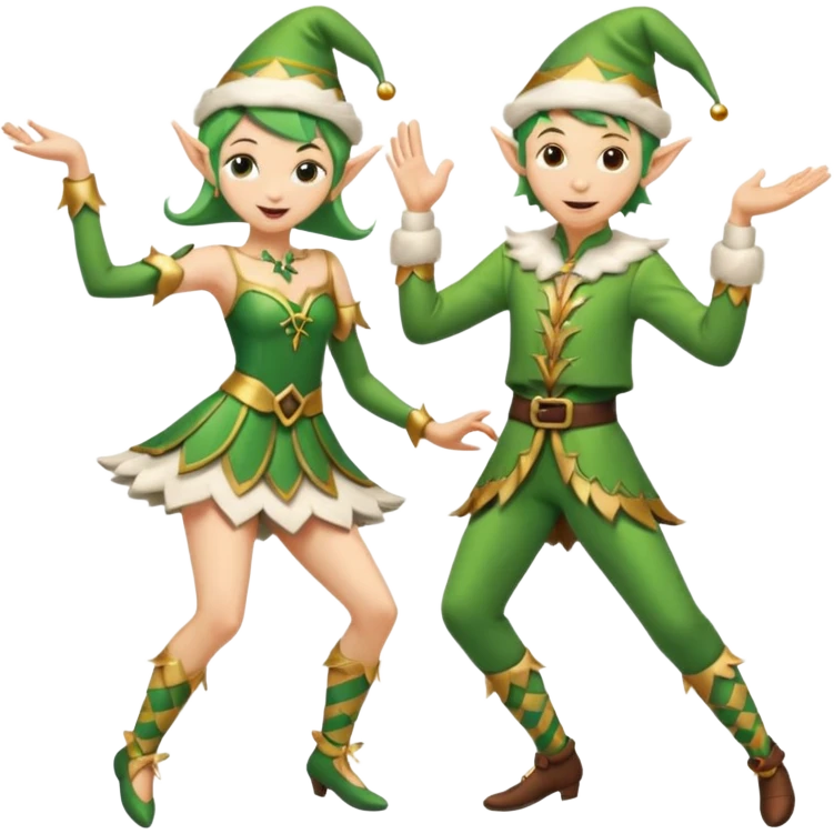 group of male and female dancing elves emoji