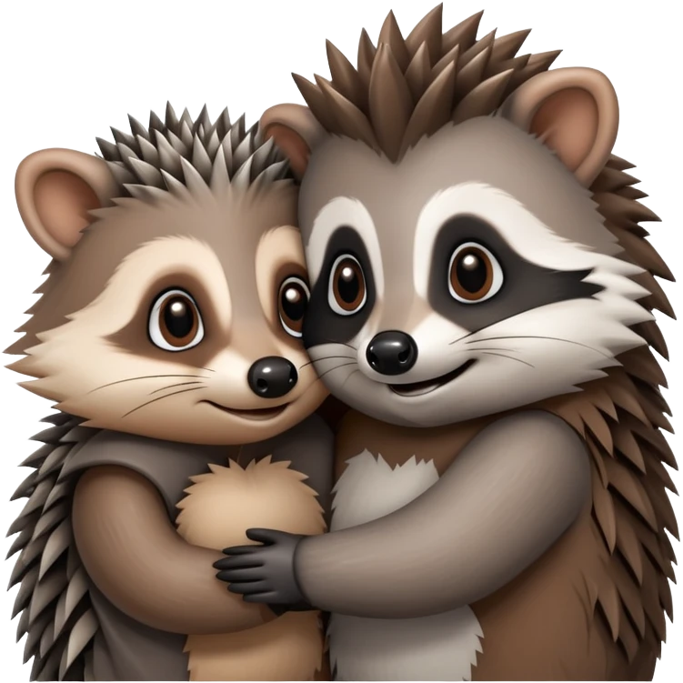 Hedgehog and raccoon hugging emoji