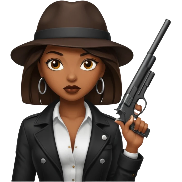 A sexy black female gangster with a gun emoji