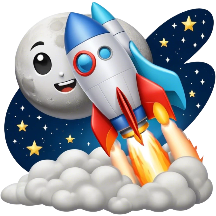 A rocket taking off and landing on the moon but it's the go puff logo emoji