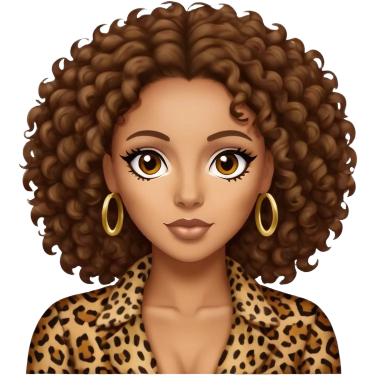 Melanie Brown with brown curls wearing leopard print emoji