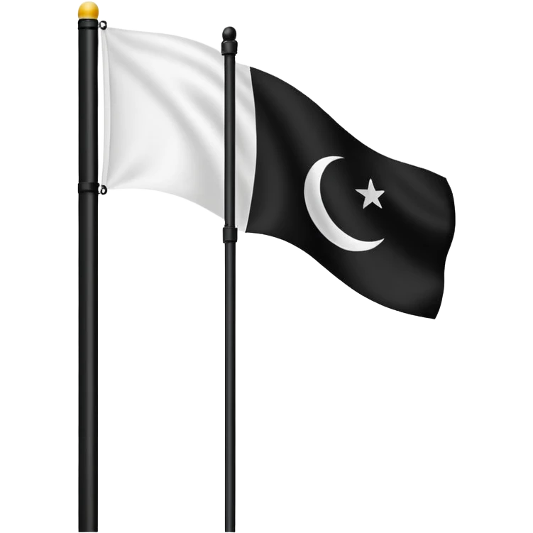 small black flag on a pole with white shahada text in the center, simple and recognizable emoji style emoji