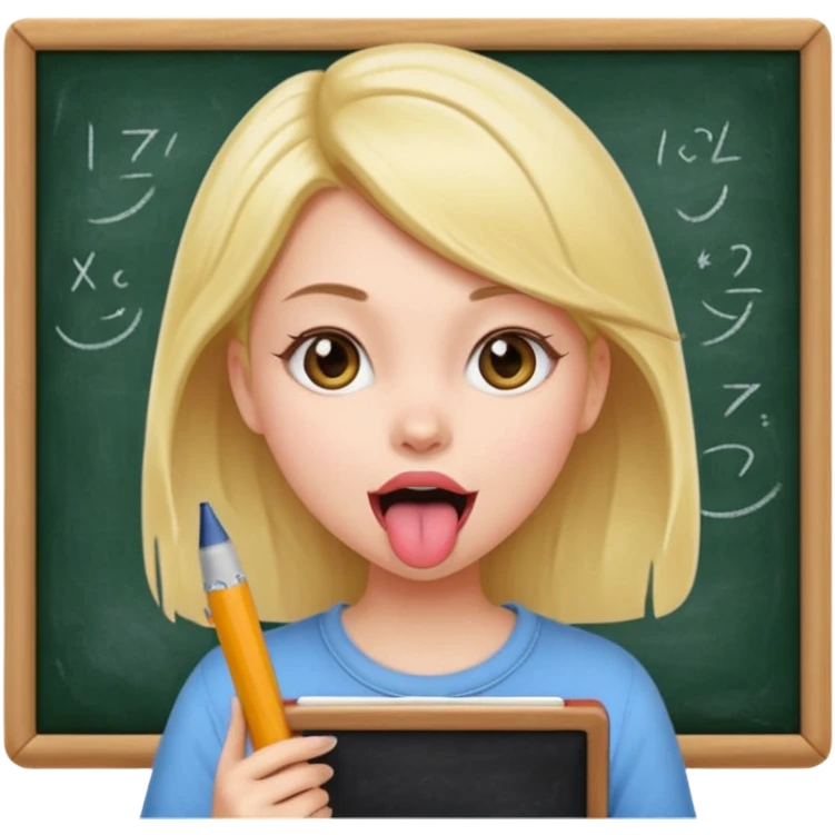 girl taking notes in board, tongue out emoji