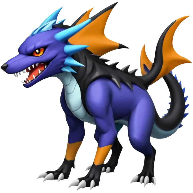 4-legged, digitigrade, clawed, furry finned sharp, cool, badass, angry, edgy Sergal-Sharpedo-Houndoom-Garchomp-Nargacuga-Vaporeon-fusion-hybrid-creature, full body emoji