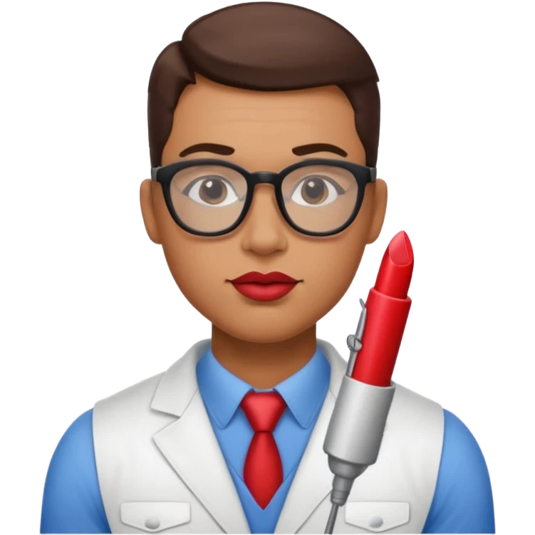 Hot engineer with lipstick kiss mark on cheek and muscles emoji