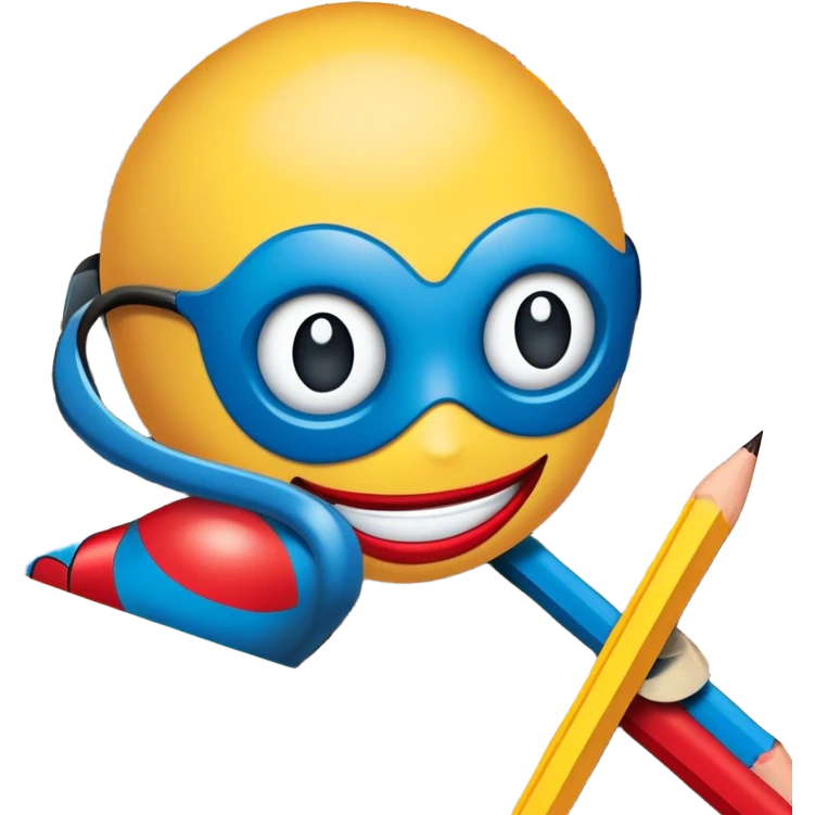 Create a vibrant emoji representing comic books and graphic novels. The design should feature a large, open comic book or vintage comic magazine with pages displaying classic comic art, with text. The comic pages should have bold, dynamic panels and action scenes. Include a pencil writing on the pages, but without a hand, to symbolize the artistic creation of comics. Use bright colors like red, blue, and yellow, with a retro feel to the design. Make the background transparent. emoji