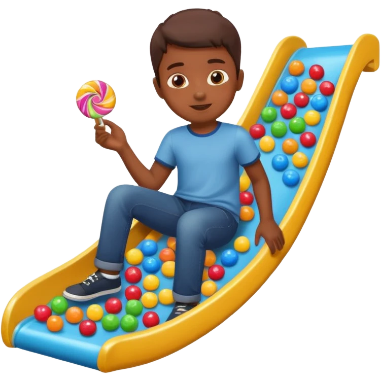 un niño tirandose por un tobogan con dulces en lasm anos emoji