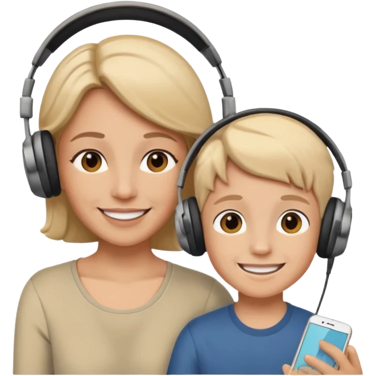 Mom and son listening to music emoji