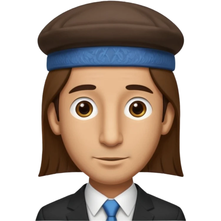 Man with a long nose wearing a suit and kippah, he has long brown hair emoji
