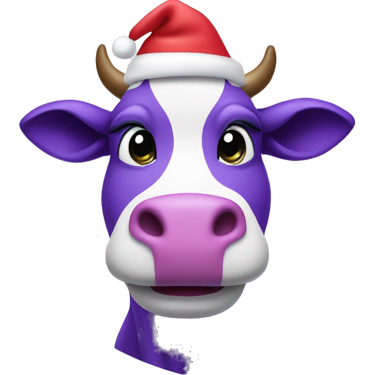 purple cow in Santa hat and snowflake emoji