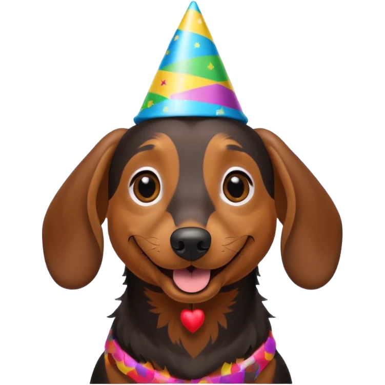 A dachshund wearing a party hat emoji