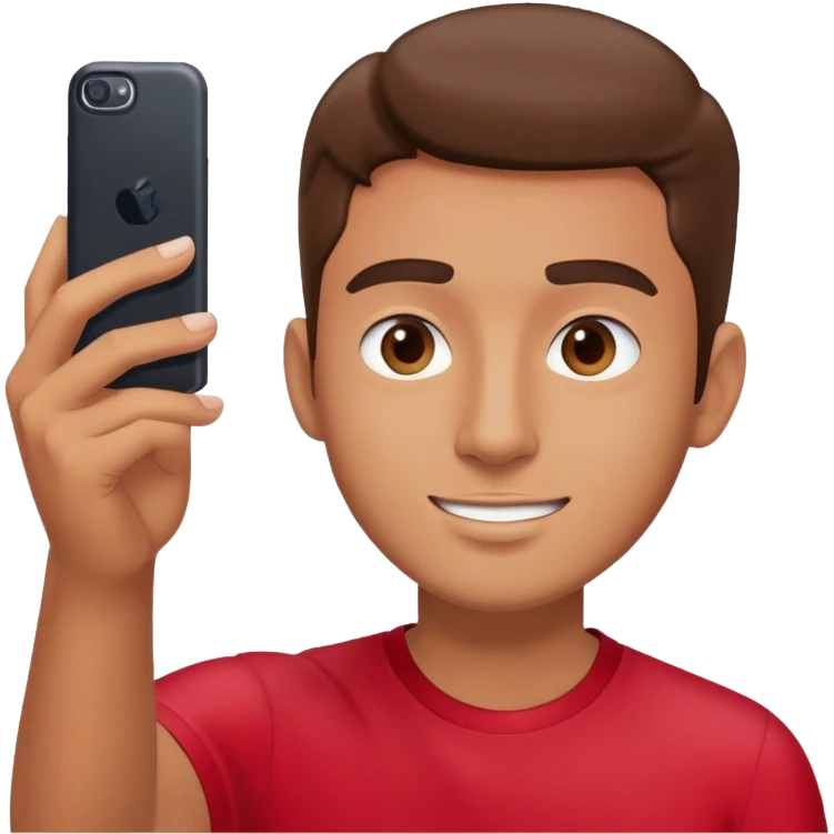 male portrait with red shirt taking a selfie  emoji