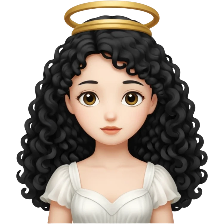Gentle angel with long black curls and cloud background emoji