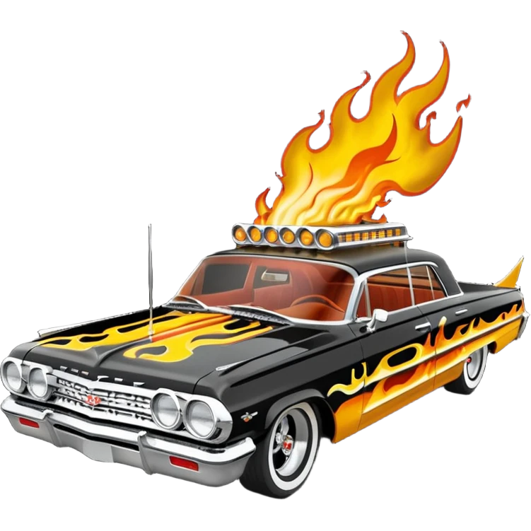Hot rod custom 1964 impala low rider four door Anubis theme painted hood flaming side-pipes emoji