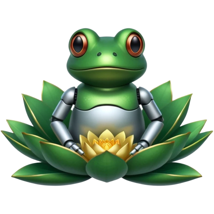 robot frog on lotus emoji