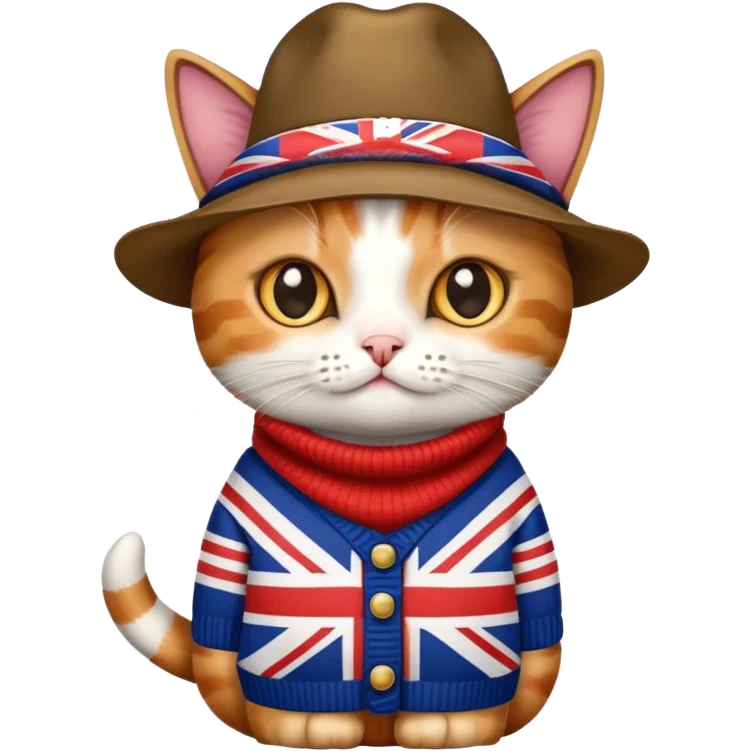 cat wearing union jack sweater and cowboy hat emoji
