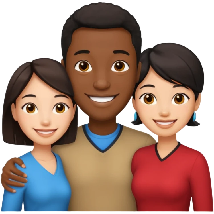 Black man with   with two women one black one Chinese  emoji