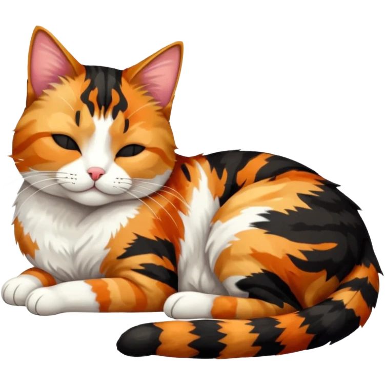 full body colourful light patched calico tabby cat sleeping emoji
