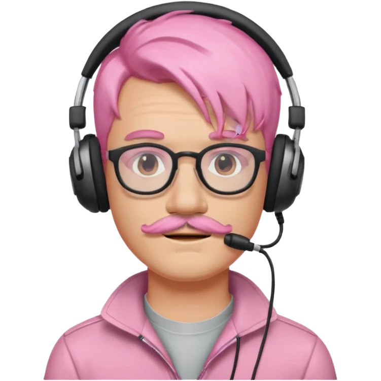 just headphone and spectacles, mustached pink hair guy, no mic, emoji