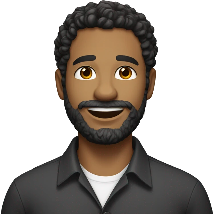 A man with short, curly dark hair and a neatly trimmed beard. He is wearing a dark button-up shirt with a collar and white buttons. The expression on his face is neutral with a slight smile, conveying a friendly and approachable demeanor emoji