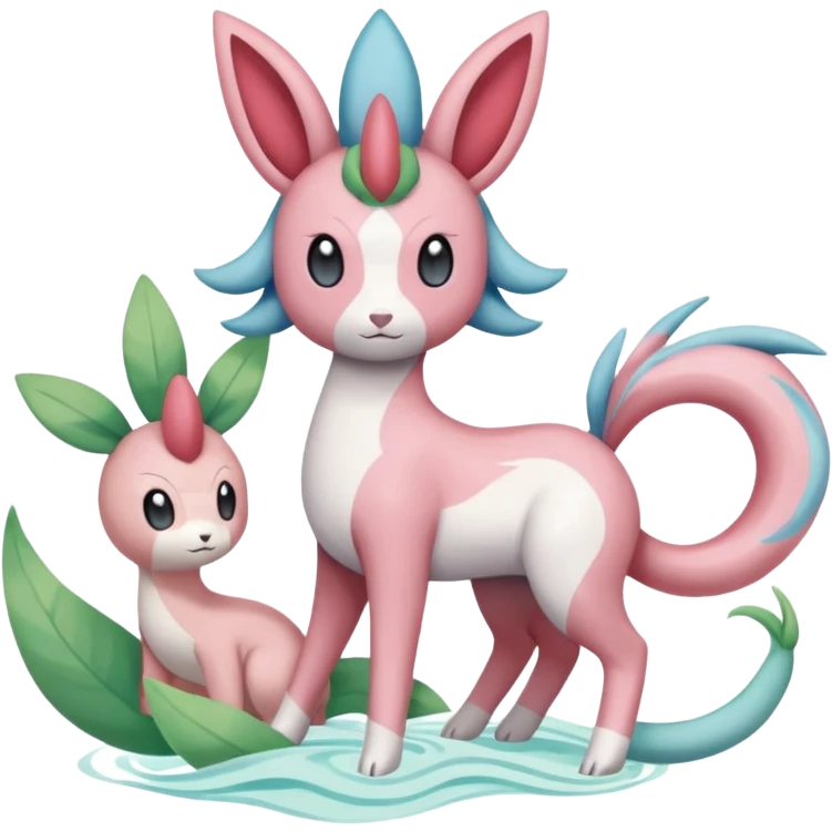 Shaymin-Sylveon-Meloetta-Cresselia-Milotic-Amaura-Pokémon-Fakémon-fusion, full body emoji