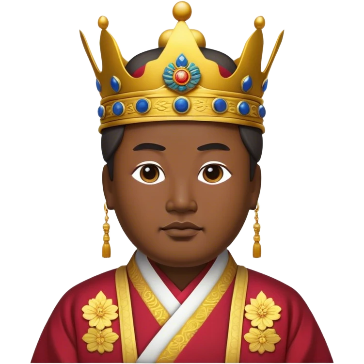 Cinematic Realistic King Sejong Portrait Emoji, depicted as a wise benevolent monarch in traditional Korean royal attire with a thoughtful gaze, rendered with intricate textures and regal soft lighting that captures his historical significance. emoji