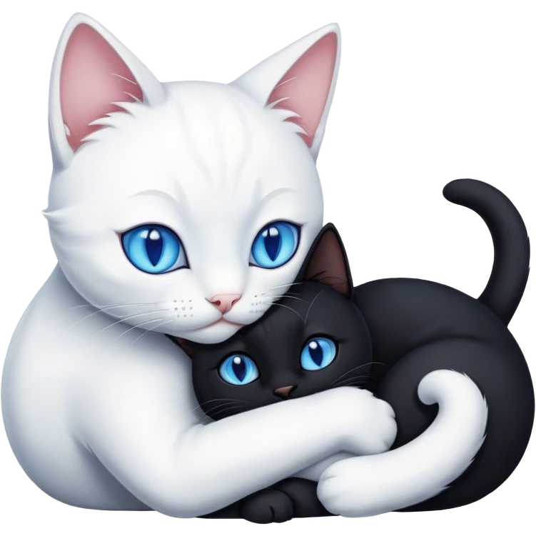white cat hugging a black cat emoji