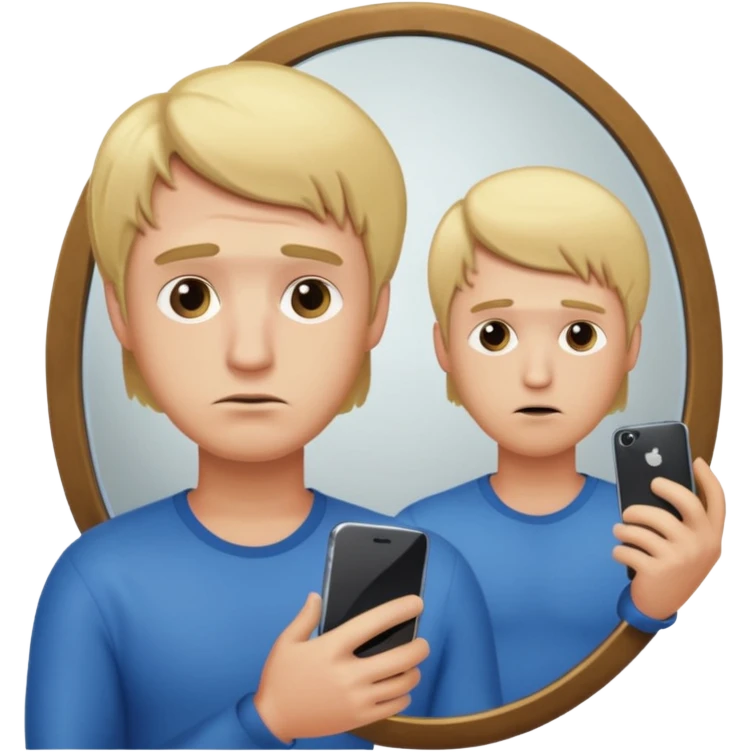mirror selfie with smartphone sad men blond hairs, dick figure emoji