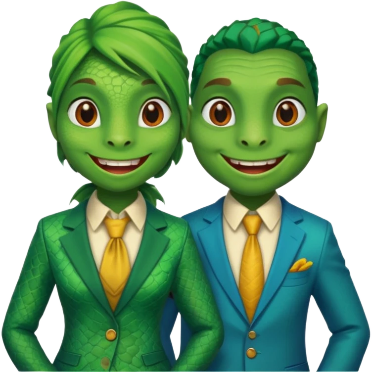 Female lizard and male lizard wearing human clothes emoji