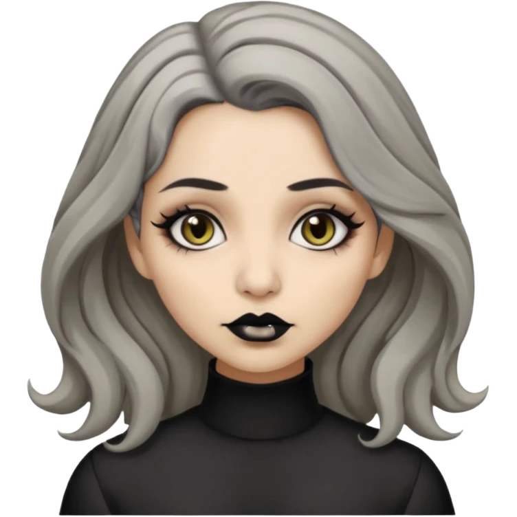  Beige olive skin  grey wavy hair black lips lightbrown eyes goth girl emoji
