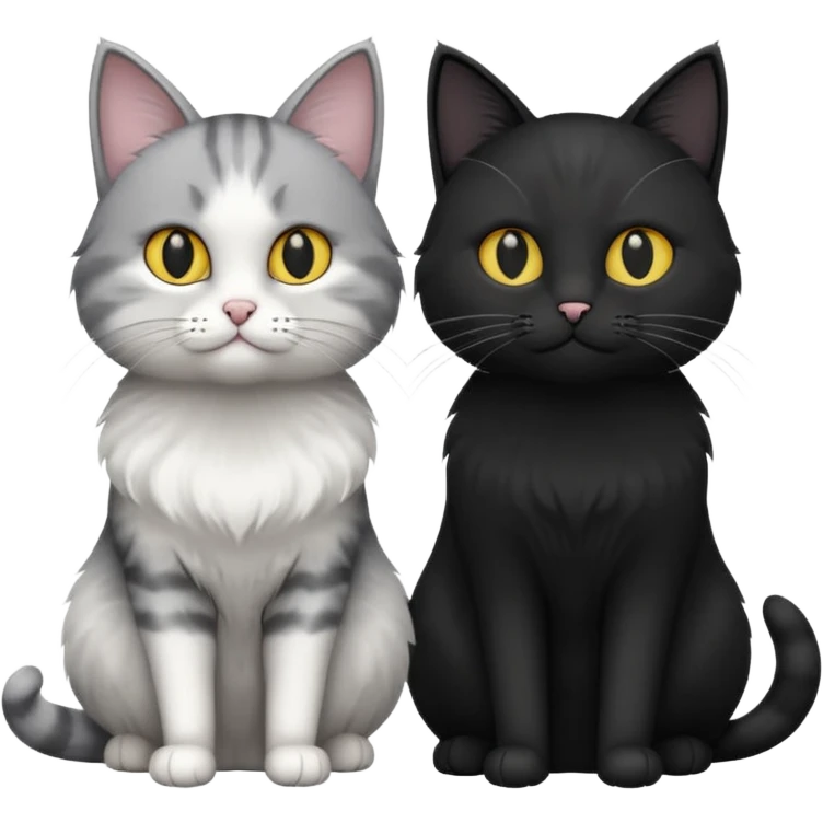 White and grey cat and black cat emoji
