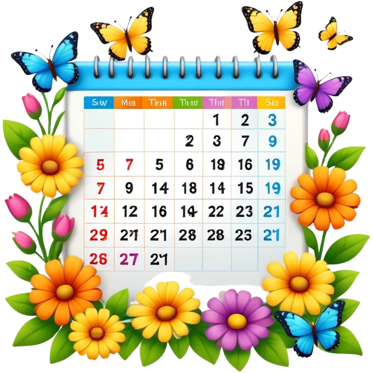 spring calendar with flowers and butterflies emoji