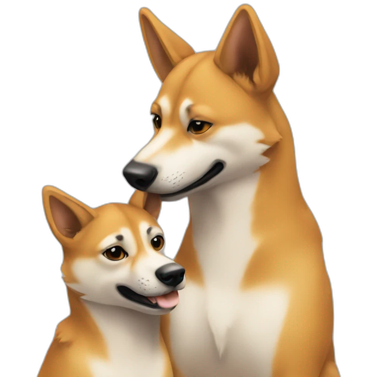 An adult dingo hugging a dingo pup emoji