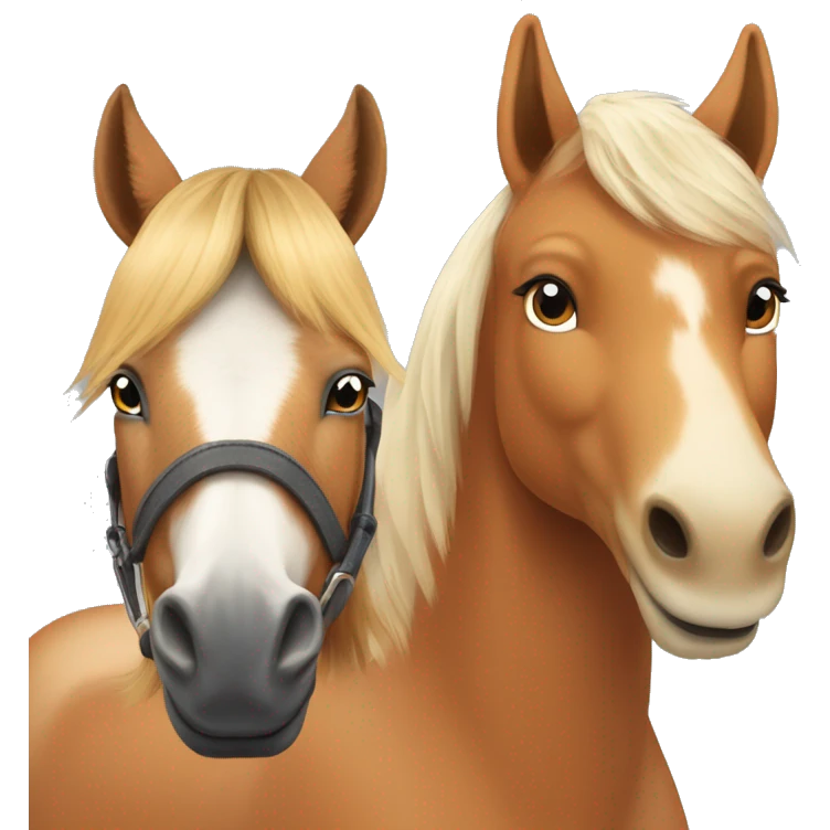 A haflinger horse and a fox colored shetland with a dot on his forehead emoji