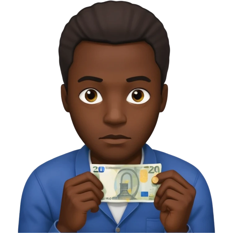 create a blackman holding 20 euro bill and looking like a villian emoji