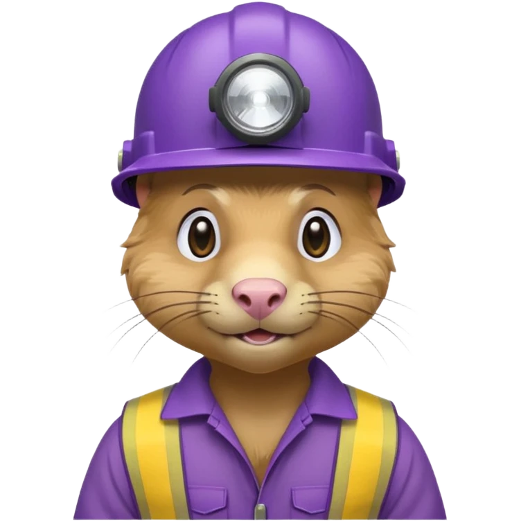 a mole rat, purple helmet, headlamp, yellow worker cloth emoji
