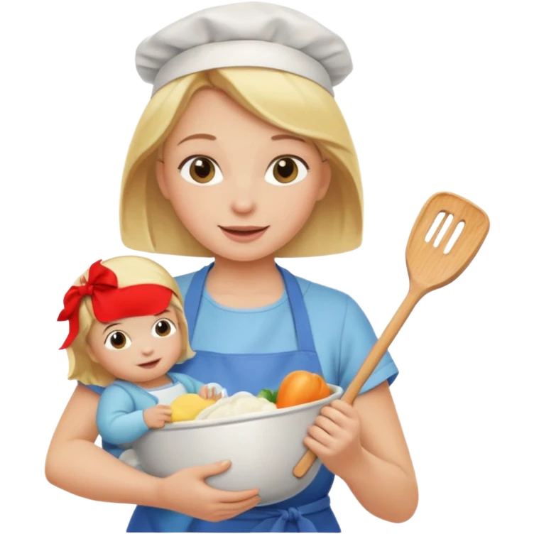 Blonde girl, cooking , cleaning and holding a baby emoji