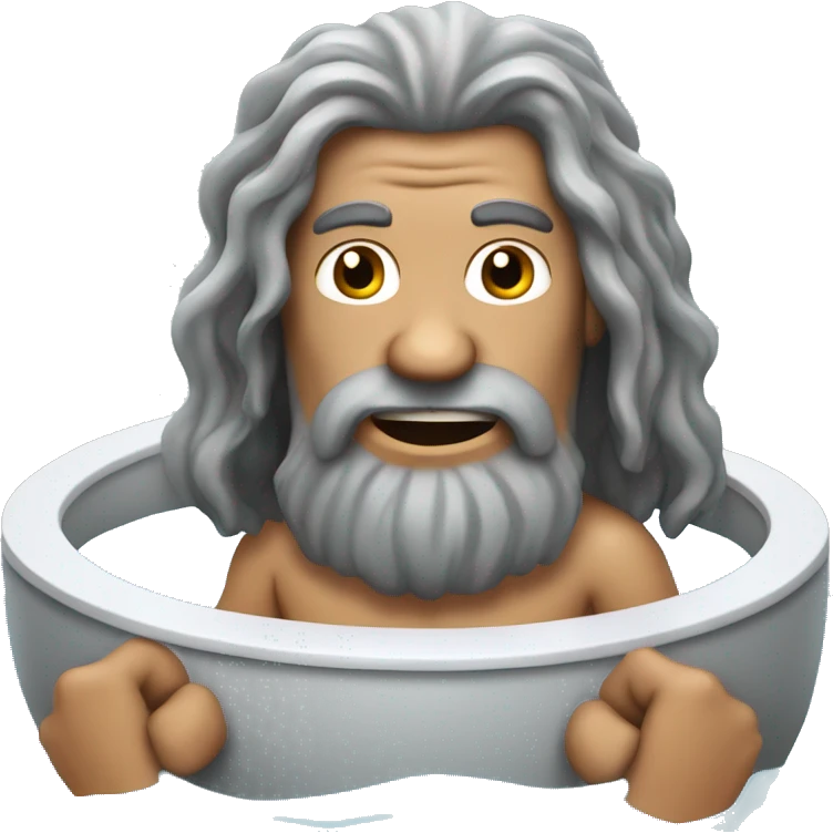 Caveman with long gray hair and a gray goatee in a hot tub emoji