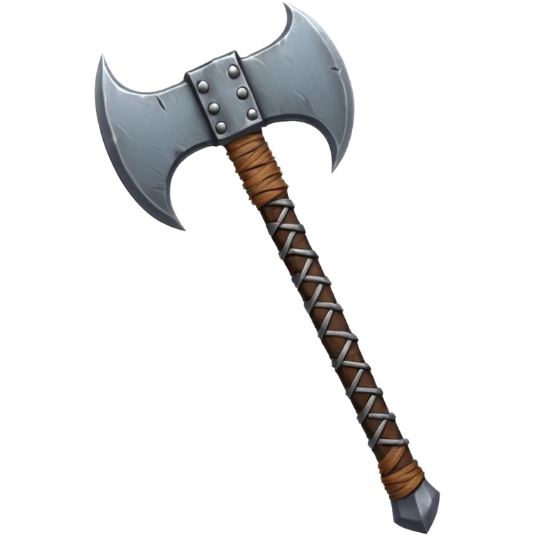 savage barbarian axe object icon, spiked double blade, battle-worn metal, scratches, heavy fantasy weapon, 3D cartoon, mobile game icon style, centered, clean background, no text, no watermark emoji