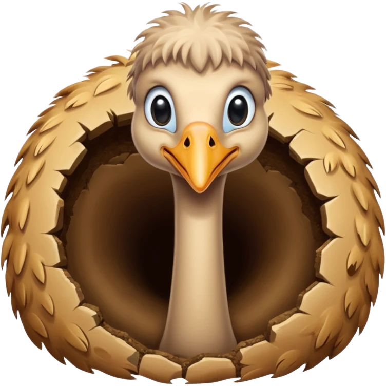 Ostrich with it's head inside a hole in the ground only it's body and neck visible emoji