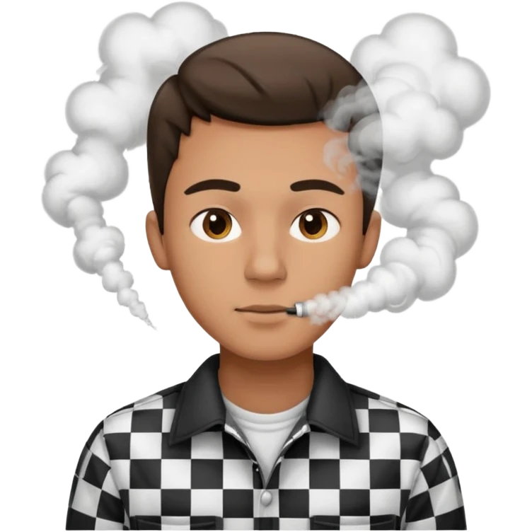 Vaquero camisa de cuadros blanca con negro  joven sacando humo d ela boca  emoji
