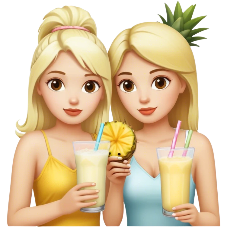 two girls blonde and brunette drinking pins colada emoji