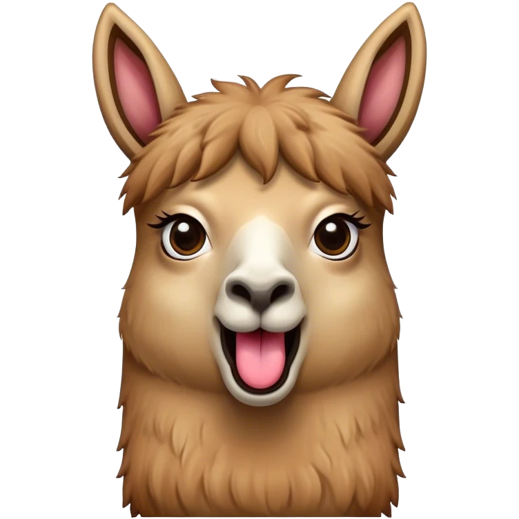 llama with a surprising face, wide eyes open , long tongue sticking out emoji