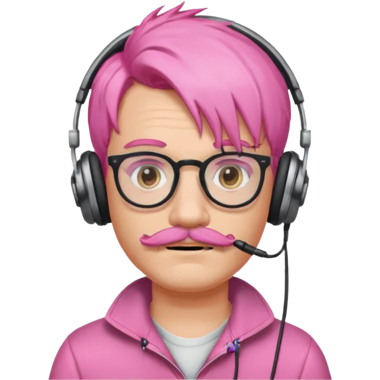 just headphone and spectacles, mustached pink hair guy, no microphone emoji