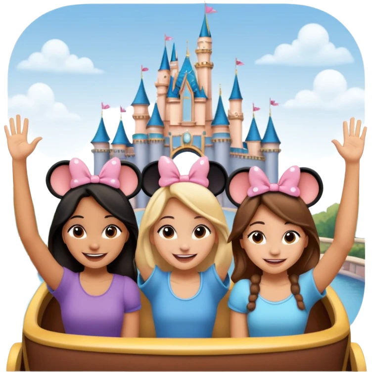 Como si quatro chicas estuvieran en una atracción de Disney con lsas manos levantadas  emoji