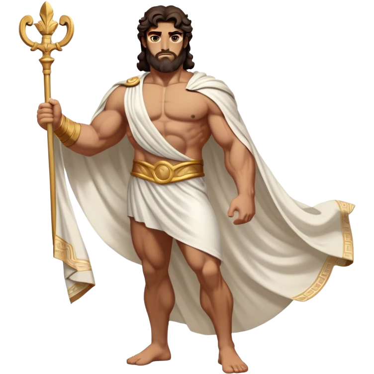 Cinematic Realistic Hercules Portrait, depicted as a classical Greek statue with a robust, muscular build and perfectly chiseled features. His bronze, sun-kissed skin has a timeless, marble-like quality, and his thick, wavy dark hair frames a face exuding determination and quiet nobility. Draped in a flowing white robe with subtle golden accents, the portrait is rendered under dynamic natural lighting that highlights every sculpted detail and evokes the majesty of ancient myth. emoji