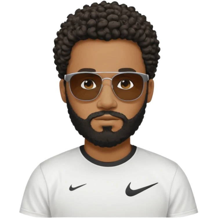 Black man with black sunglasses and curly short
 hair with a full beard and sideburns in a nike shirt emoji