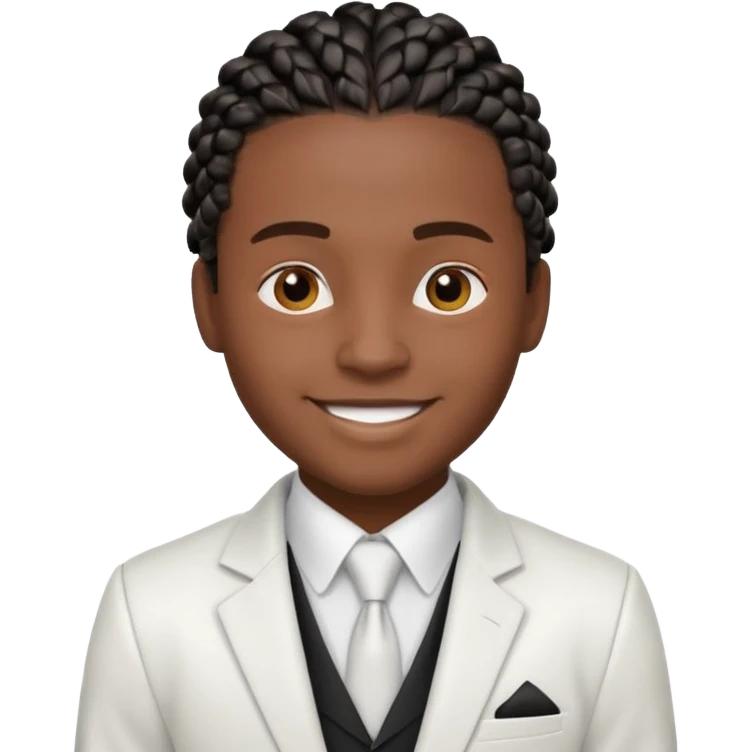 a young black guy with black cornrow braids wearing a full white suit emoji