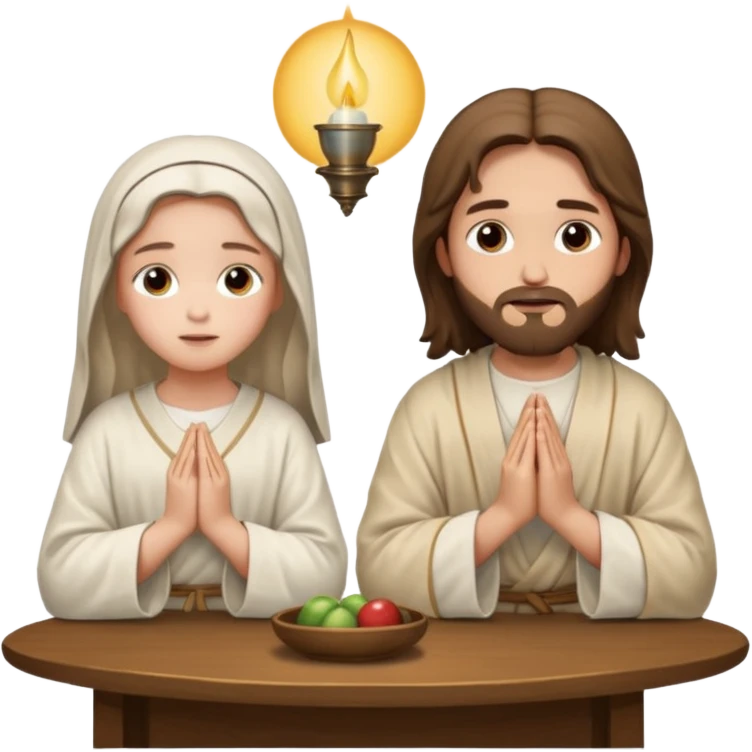jesus en la mesa orando con una adolescente emoji